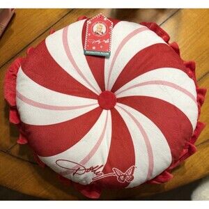 NEW Dolly Parton Christmas Round Peppermint Decorative Pillow DOLLAR GENERAL 15”